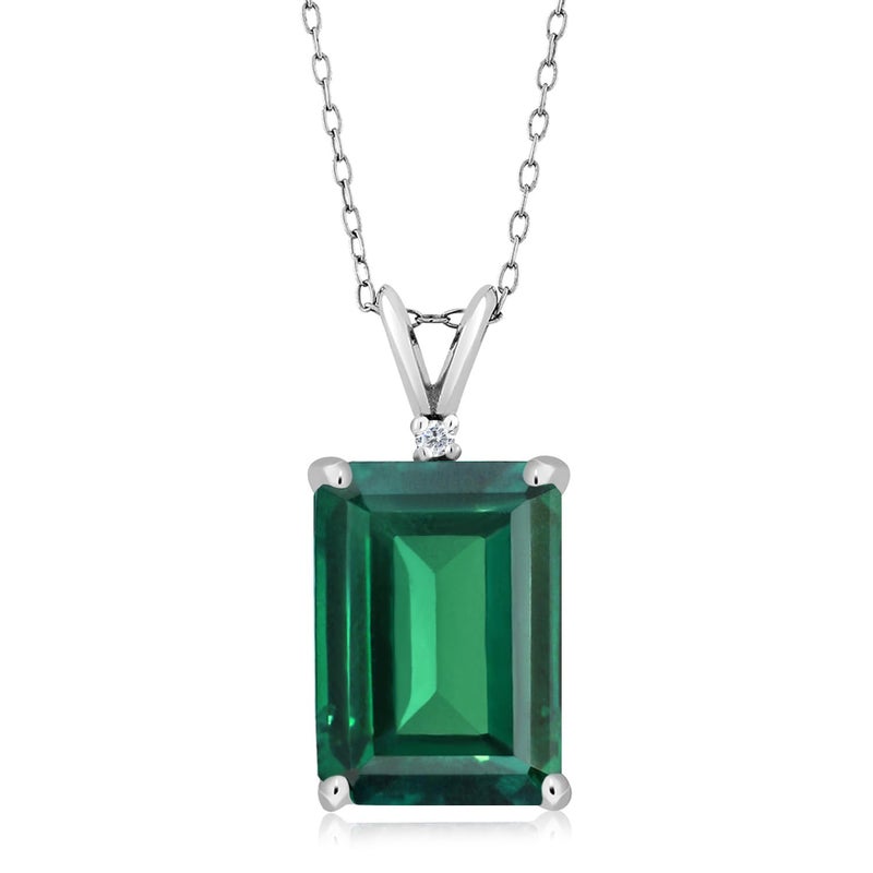 Gem Stone King 5-10 Cttw Gemstone Birthstone and Round Accent White Diamond Necklace | 14X10MM Emerald Cut | 925 Sterling Silver | Pendant Necklace for Women | With 18 Inch Silver Chain - Image 1